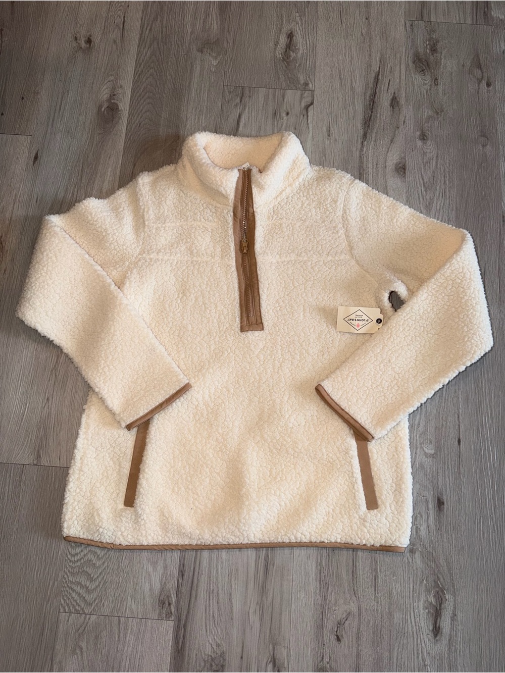 Women’s Cream Sherpa Pullover Jacket with Contrast Trim